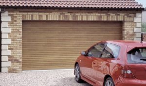 Double ThermaRoll Insulated Roller Garage Door in golden oak