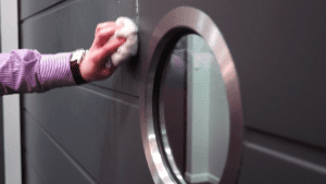 Video Frame of Sectional Door Cleaning