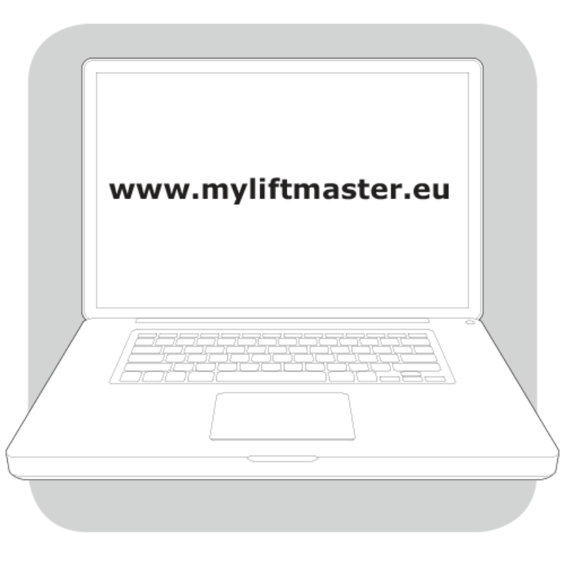 Laptop with www.myliftmaster.eu on screen